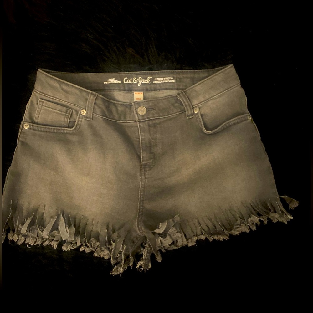 Grey Cat & Jack Denim Shorts with Fringes in Size XL/14/16